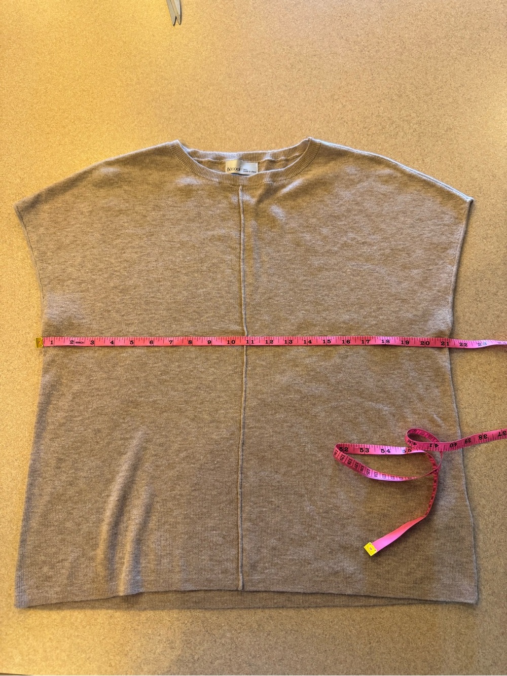 Relaxed taupe Crewneck Sweater with Center Seam